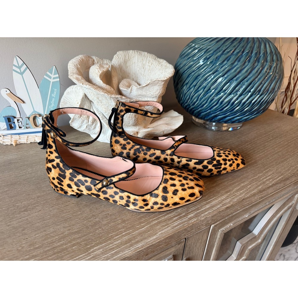 J. Crew Sally Mary Jane Flats Women Leopard Calf Hair Leather 8.5